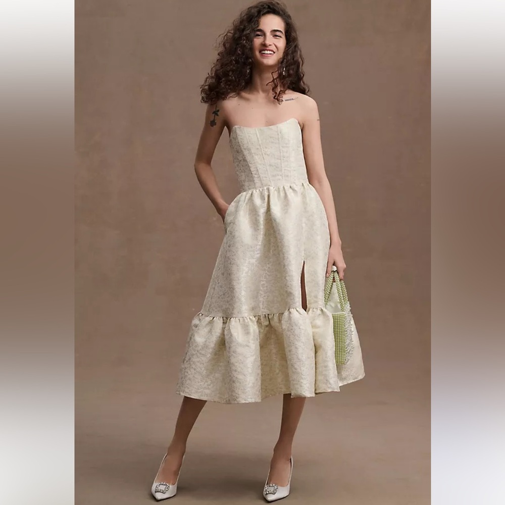 V. Chapman Ivory Strapless Midi Dress